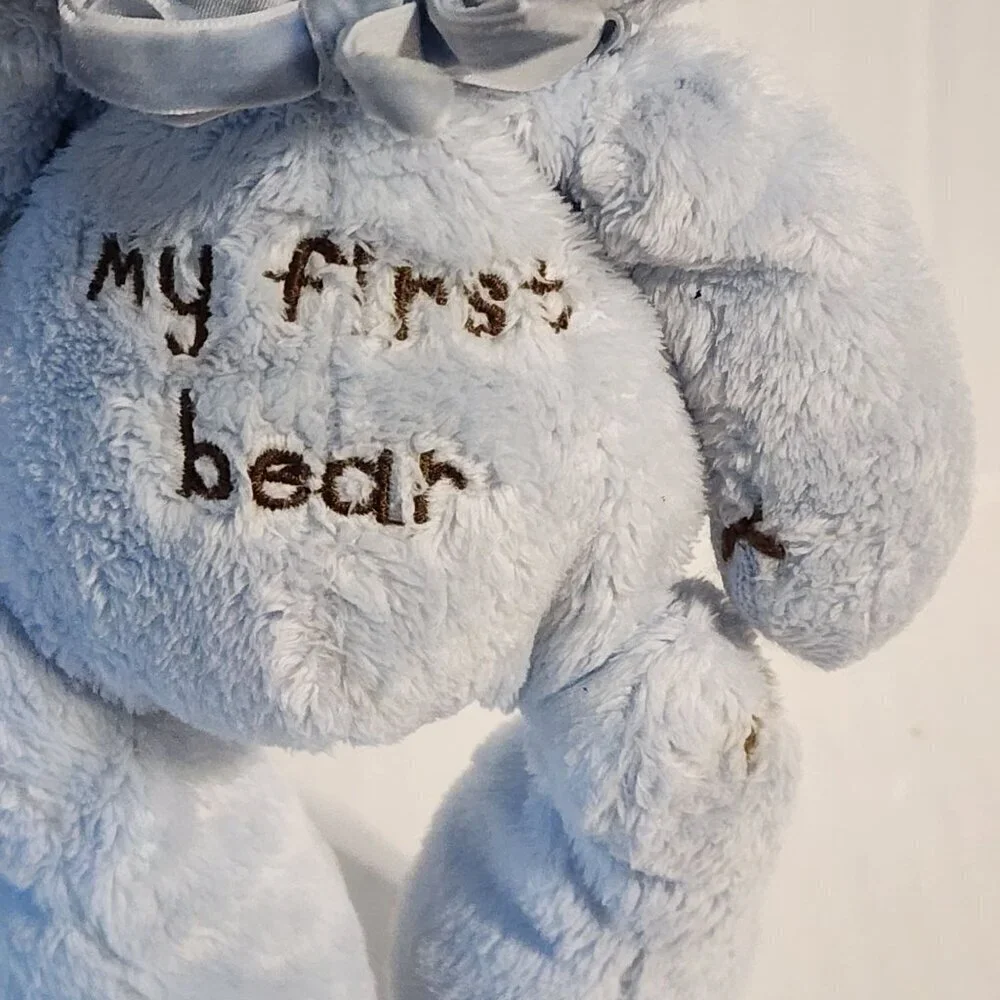 Carter's My first bear plush toy lovey  blue brown stitches rattle